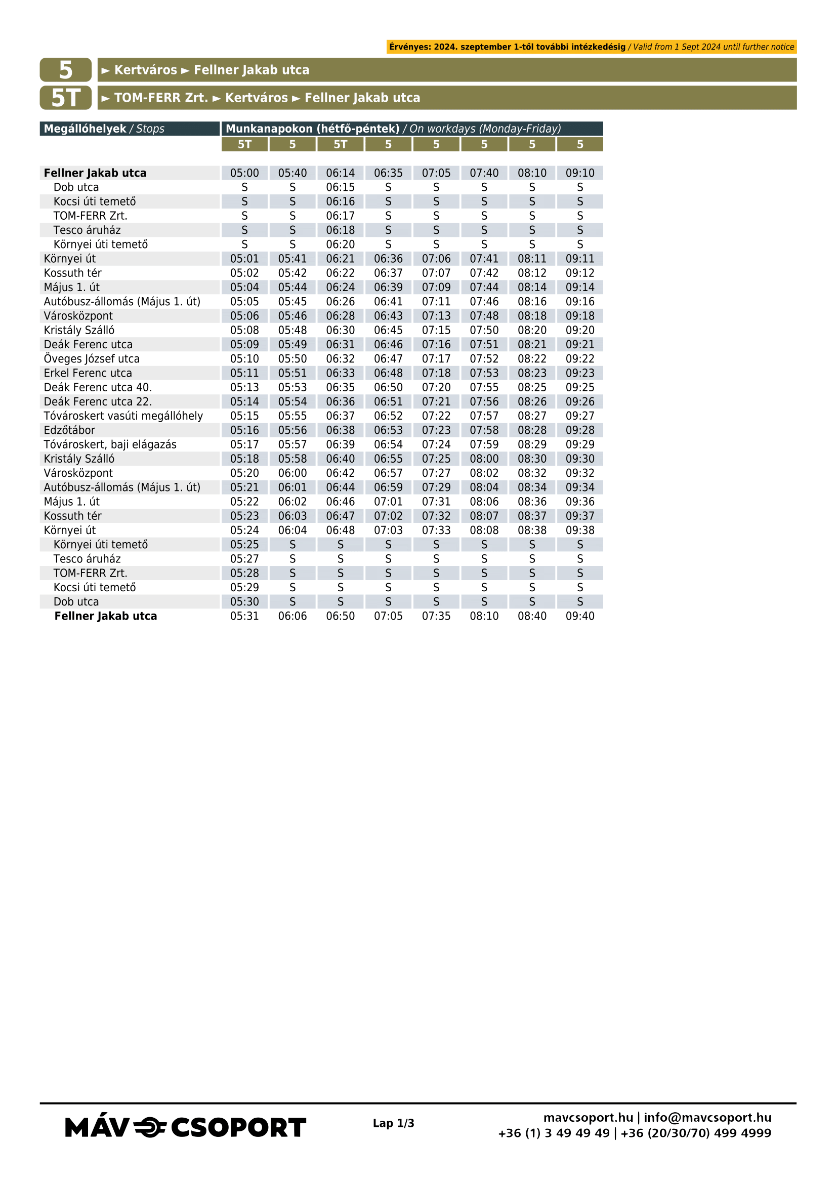 Menetrend 5-5T